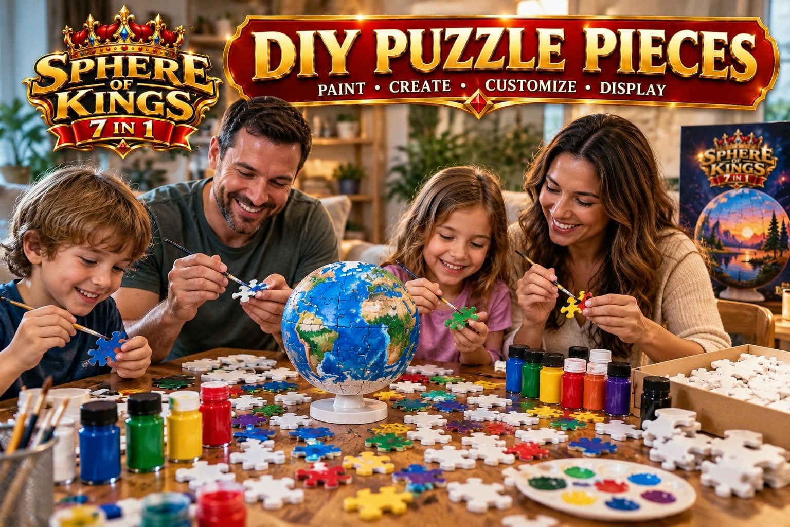 DIY paint-your-own puzzle pieces with multicolor paint kit
