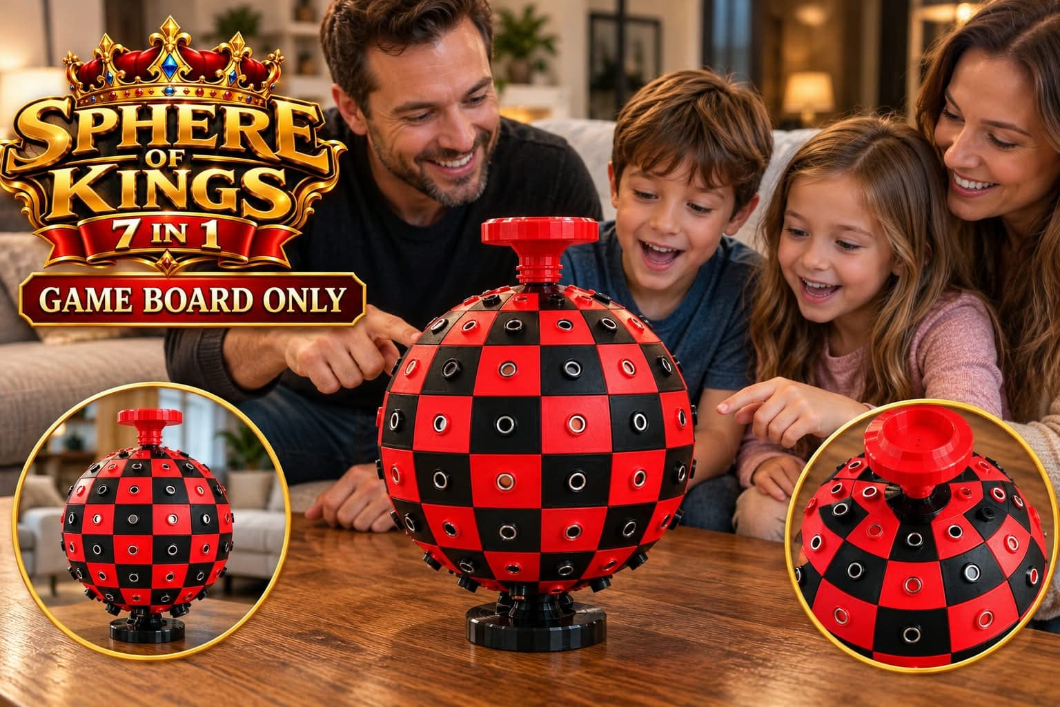 Sphere of Kings game board only — red and black spherical board with no pieces