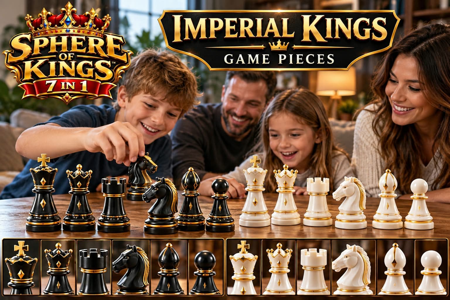 Imperial Kings complete game pieces — black and white chess-style set