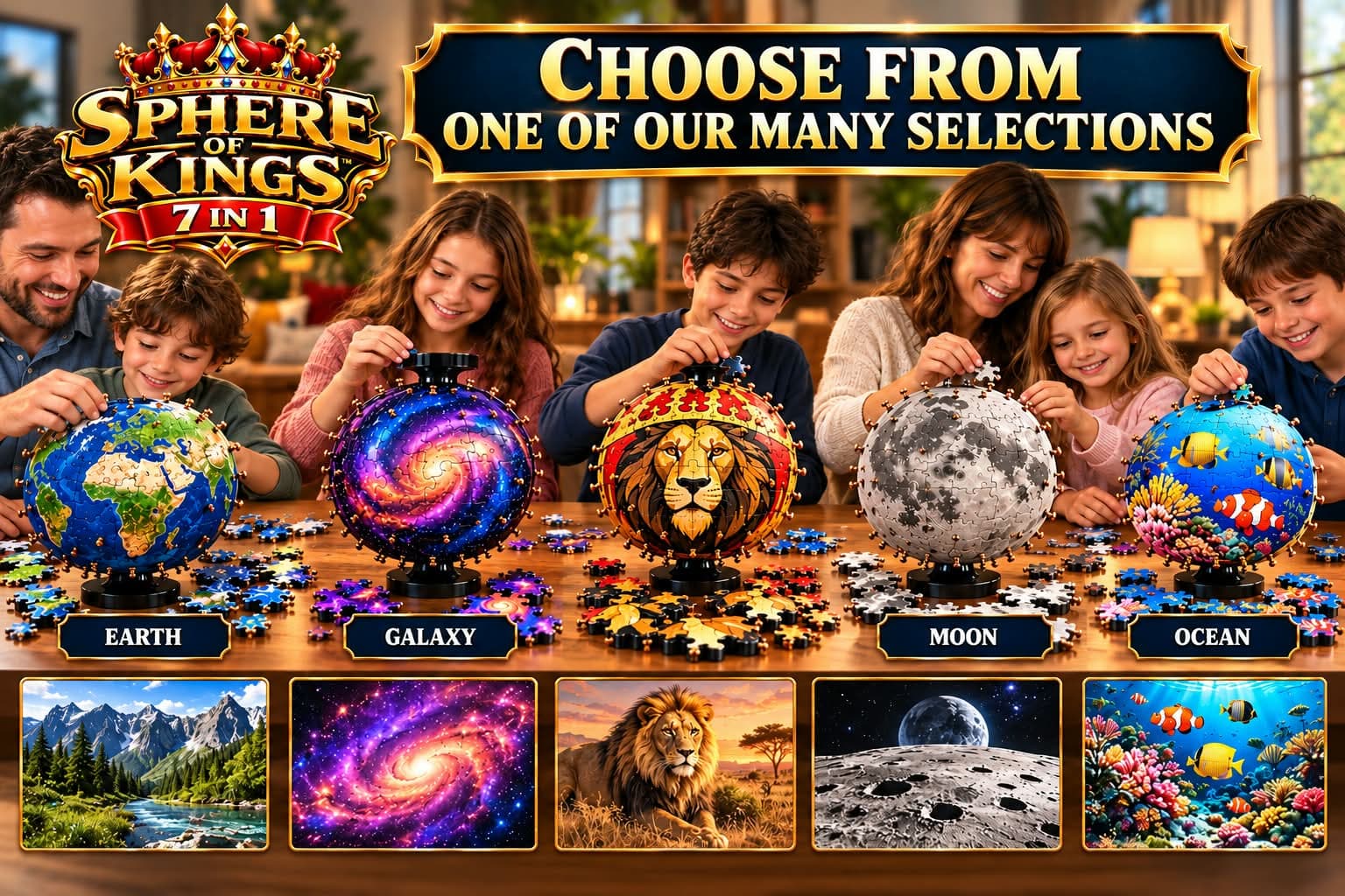 Pick Your Puzzle Collection — Earth, Galaxy, Lion, Moon, Ocean designs