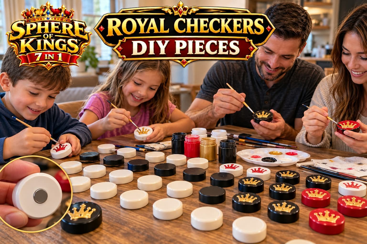 Royal Checkers DIY paint-your-own game pieces with brushes and paint