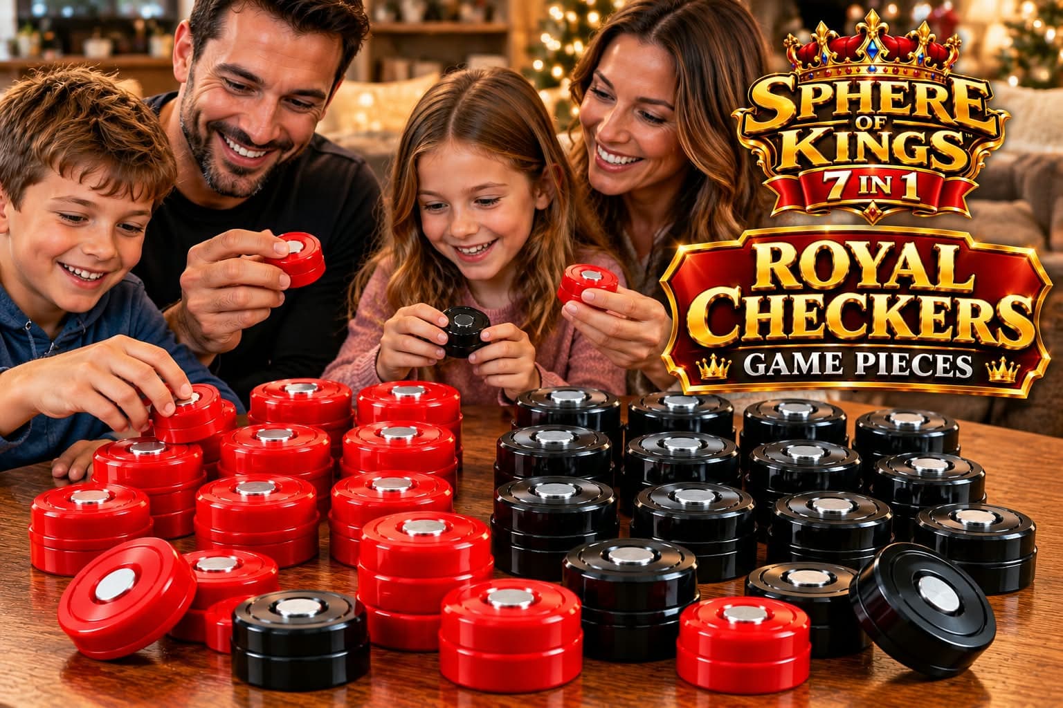 Royal Checkers complete game pieces — red and black magnetic set