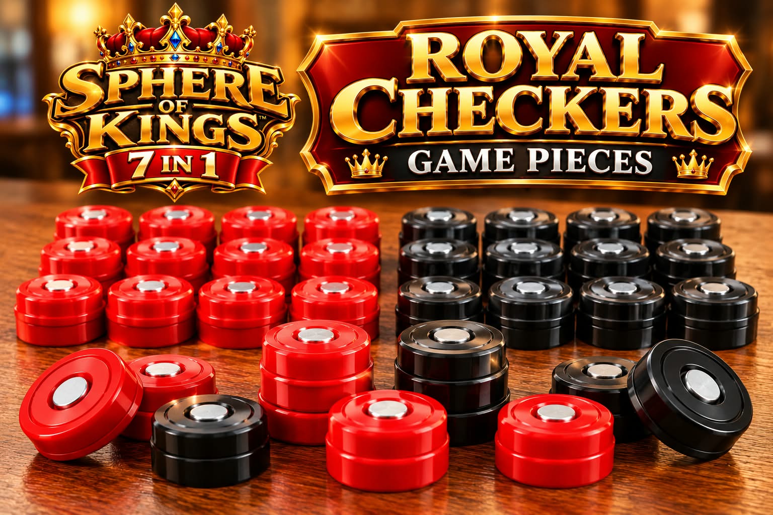 Royal Checkers game pieces — red and black discs