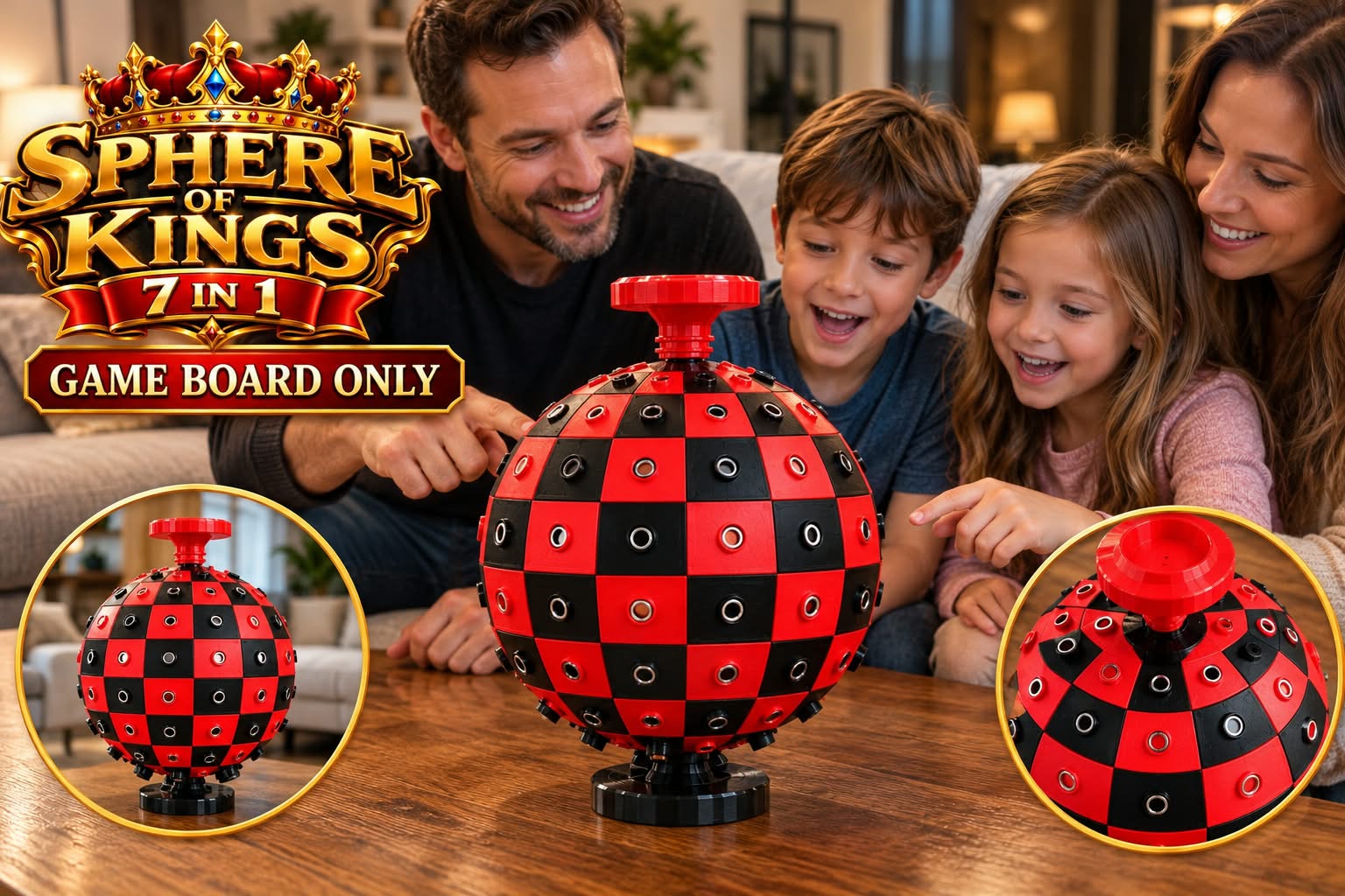 Sphere of Kings game board only — red and black spherical board with no pieces