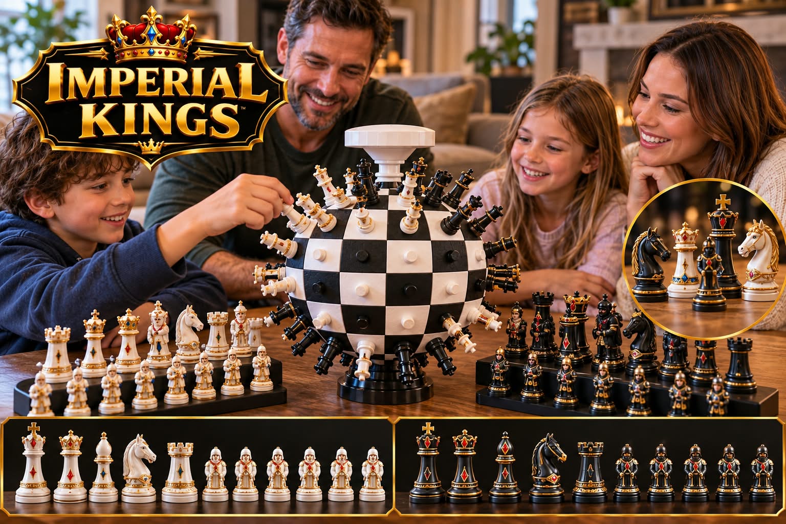 Imperial Kings complete kit — spherical board with black and white chess-style pieces