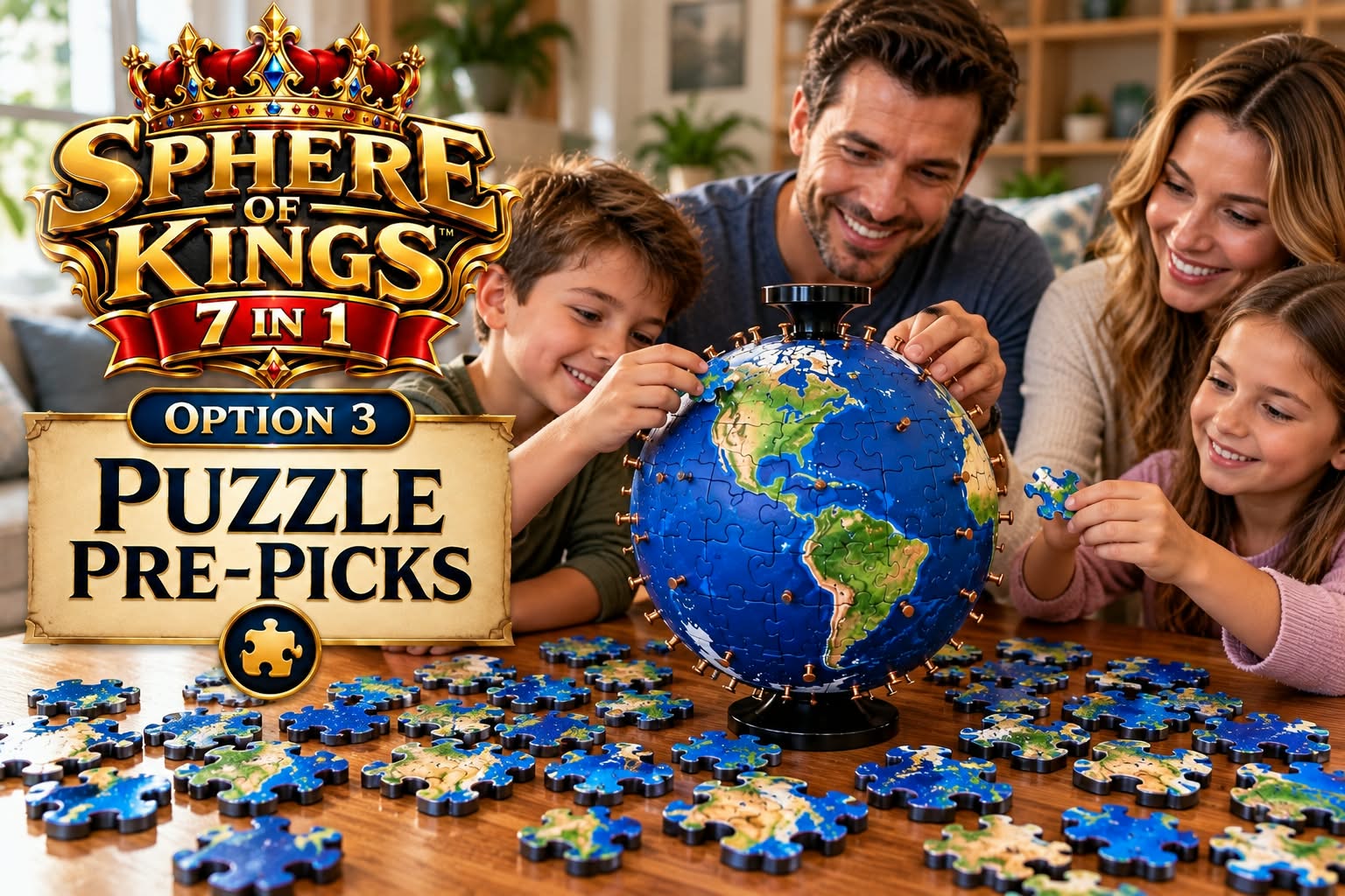 Pre-picked spherical puzzle game board — Earth design